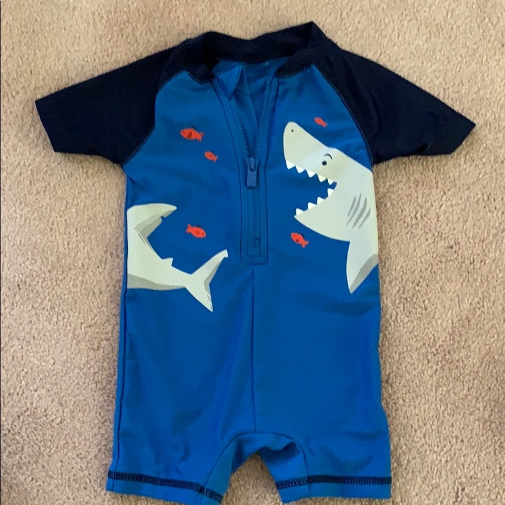 Baby boy shark swim onesie with rash guard